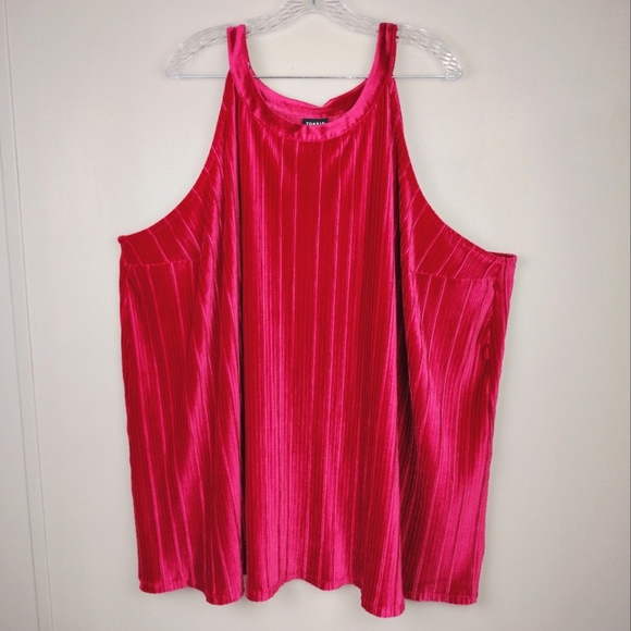 NWT TORRID Red Velvet Pleated High Neck Flowy Halter Top Sz. 5X / 28 - Picture 6 of 14